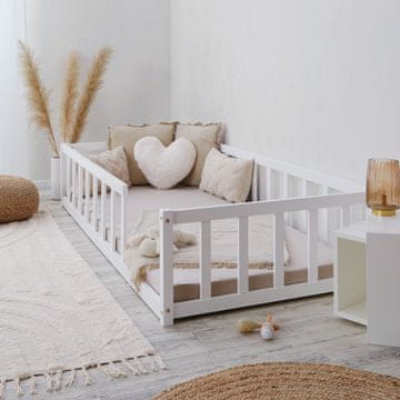 Homestyle4U Otroška postelja na tleh, 95,5x32x205,5 cm, bela