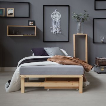 Homestyle4U Posteljni okvir iz palet, 90x200 cm, rjava, s shrambo