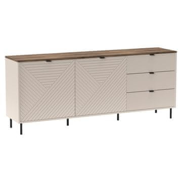 KONDELA Dvovratna komoda s predali Eyco 2D3S - kašmir / hrast castello