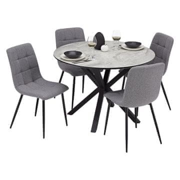 Homestyle4U Jedilni set 4-delna okrogla miza in oblazinjeni stoli 110x765 cm siva
