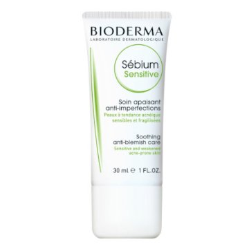Bioderma Vlažilna pomirjujoča krema za suho in razdraženo kožo Sébium Sensitive (pomirjujoča nega proti pegam) 30 ml