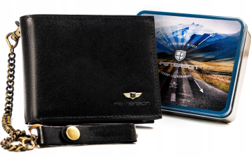 shumee Črna usnjena moška denarnica z verižico - Peterson