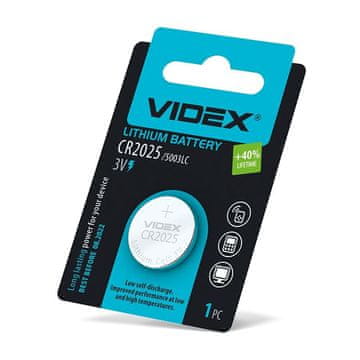 VIDEX 1 kos. Vzdržljiva zmogljiva litijeva baterija velika v obliki gumba Videx 5003LC CR2025 3V 160 mAh