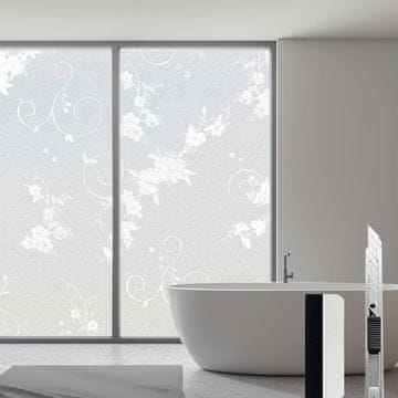 Nikcorp Okenska folija za zasebnost, mat motno steklo z motivom orhideje, UV zaščita, statični oprijem brez lepila, bela, 90 cm x 2 m