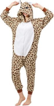 Nikcorp Ženska enodelna pižama kigurumi leopard, puhast flis kombinezon s kapuco, topel živalski kostum onesie, velikost M