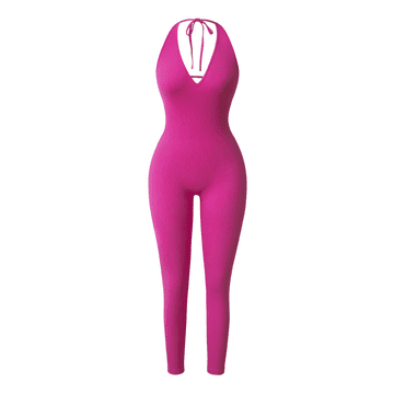 Nikcorp Ženski oblikovalni kombinezon body CLDFHX model brez hrbta halter vezanje brez šivov rebrasta tkanina scrunch zadnjica pudrasto roza S 85% najlon 15% elastan