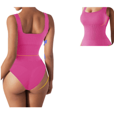 Nikcorp Žensko oblikovalno body Basic Casual, na tanke naramnice, rožnata S, V-izrez, brezšivno, elastičen 85% najlon 15% spandex, za trening in vsakodnevna oblačila, praktični pritiskači