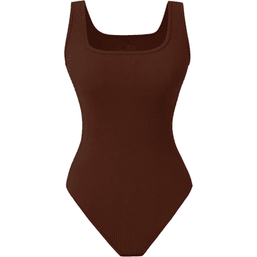 Nikcorp Žensko oblikovalno body na tanke naramnice Basic Casual športno rjavo, velikost S, 85% najlon 15% spandex, brezšivni kroj, V-izrez, zapenjanje na pritiskače v mednožju, nadzor trebuha in optično