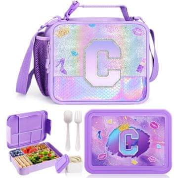 Nikcorp Posoda za malico v setu s termalno torbo za deklice, bento box 1330 ml, 6 predelkov, brez BPA, s priborom, roza barva