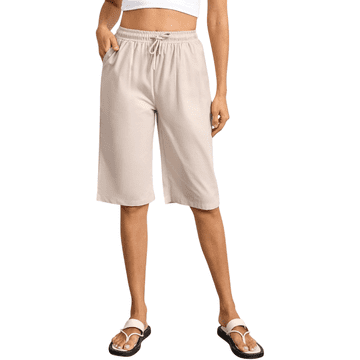 Nikcorp Ženske kratke hlače Bermuda, 100% bombaž, bež barva, nastavljiv elastičen pas z vrvico, globoki stranski žepi, velikost S