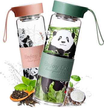 Nikcorp Steklena steklenica za vodo 620 ml, komplet 2 kosov, borosilikatno steklo, 3D relief, neoprenski ovitek, brez BPA, športna