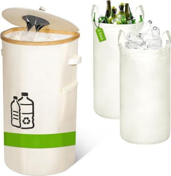 Nikcorp Zabojnik za povratne steklenice 100L, zložljiv koš za prazno embalažo, bambusov okvir, 2 notranji vreči, Oxford 600D, siv