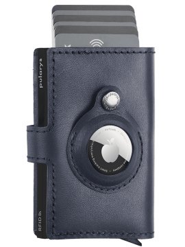 shumee Denarnica HIKER za AirTag iz rastlinsko strojenega nomadskega usnja v temno modri barvi