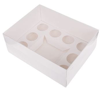 Bento Box XL 33x26x13cm belo-prozoren za mafine in torto