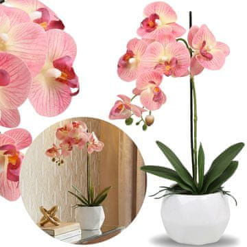 sarcia.eu Umetna lososovo obarvana orhideja v steklenem loncu, realistična, dekorativna PREMIUM cvetica 42 cm