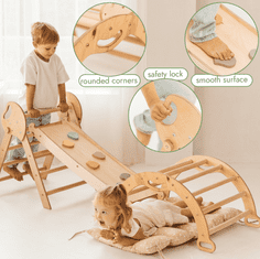 GOODEVAS 5-v-1 Montessori plezalni komplet: notranji plezalni trikotnik, plezalni lok z blazinami in tobogan za otroke, notranje igrišče za otroke od 1 do 3 let