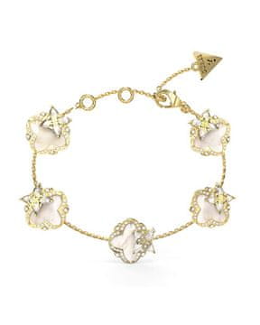 Guess Čudovita pozlačena zapestnica s štiriperesnimi deteljicami Divji cvet JUBB05582JWYGS