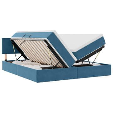 Vidaxl Postelja s shranjevanjem z vzmetnico Temno modra 90 x 200 cm