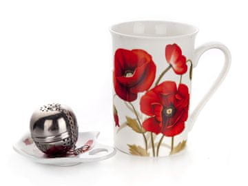 Banquet Skodelica 340ml RED POPPY, keramični podstavek, set čajnikov iz nerjavečega jekla 3 kosi.
