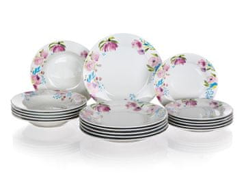Banquet Jedilni set PINK FLOWERS 18 kosov porcelana BELI