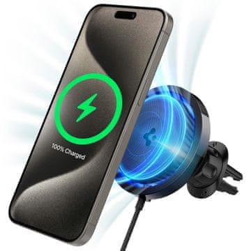 Spigen Brezžični polnilnik OneTap Pro 3 Cryomax MagSafe za avto (z zračnikom), črn