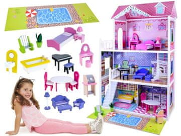 shumee VELIKA lesena HIŠICA ZA LUTKE pohištvo bazen LED osvetlitev ZA2122