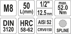 YATO KLJUČ Z ZOBČENIM STEBLOM 1/2"" M8 L55MM / YT-04342 /