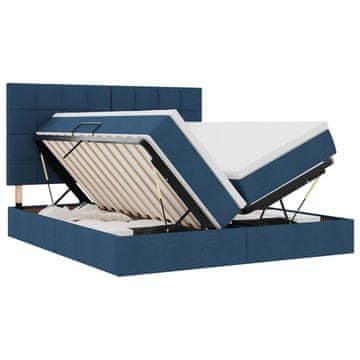 Vidaxl Postelja s shranjevanjem z vzglavjem Modra 200 x 200 cm Blago