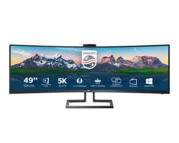 Philips 499P9H 49" VA Dual Quad HD USB-C KVM ukrivljen poslovni monitor s spletno kamero