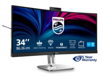 Philips 34B2U6603CH 34" VA WQHD 120Hz ukrivljen monitor s priključkom Thunderbolt 4 in spletno kamero