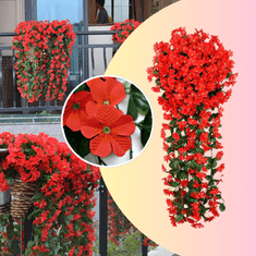 HOME & MARKER® Umetne rože, Umetno cvetje, Umetne cvetlične viseče rože, Viseči šopek (Rdeča, 4 x 72 x 77 cm) | HANGROSE