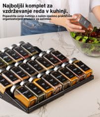 Deco Haus Deco Haus Črn organizator za predal s 24 kozarčki za začimbe - 3-stopenjski organizator za predal - kuhinjski organizator, pokrovčki iz nerjavečega jekla, 280 etiketami za začimbe, krtačko in lijakom