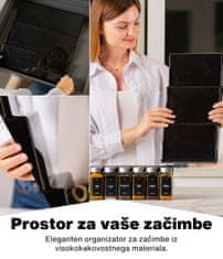 Deco Haus Deco Haus Črn organizator za predal s 24 kozarčki za začimbe - 3-stopenjski organizator za predal - kuhinjski organizator, pokrovčki iz nerjavečega jekla, 280 etiketami za začimbe, krtačko in lijakom