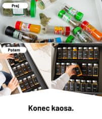 Deco Haus Deco Haus Črn organizator za predal s 24 kozarčki za začimbe - 3-stopenjski organizator za predal - kuhinjski organizator, pokrovčki iz nerjavečega jekla, 280 etiketami za začimbe, krtačko in lijakom