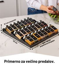 Deco Haus Deco Haus Črn organizator za predal s 24 kozarčki za začimbe - 3-stopenjski organizator za predal - kuhinjski organizator, pokrovčki iz nerjavečega jekla, 280 etiketami za začimbe, krtačko in lijakom