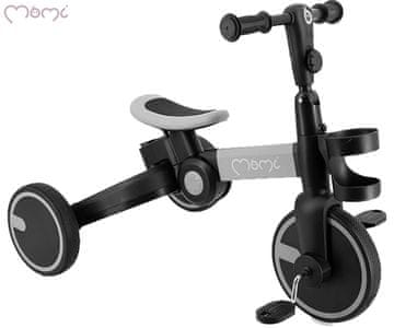 MoMi FILO 3v1 otroški poganjalec, večnamenski, nastavljiv, zložljiv, sivo-črn