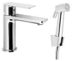 AQUALINE Kromirana samostoječa umivalniška pipa z bidetno prho - brezdotično upravljanje