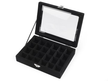 Škatlica za nakit s steklenim oknom iz žameta 15x20x5 cm - črna