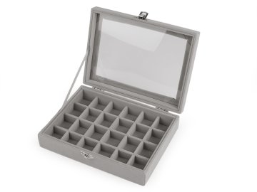 Škatlica za nakit s steklenim okencem iz žameta 15x20x5 cm - siva