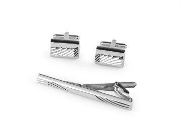Manšetne gumbe in spona za kravato v darilni škatli - platina