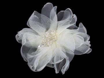 Broška cvet z brušenimi kroglicami Ø10 cm v škatlici - kremna najlažja.