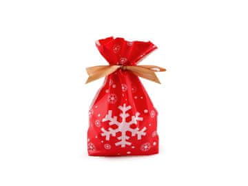 Božična vrečka s satenastim trakom 12x17,5 cm - rdeča snežinka (5 kosov)