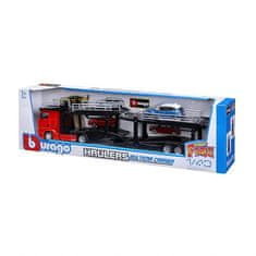 BBurago - STREET FIRE, tovornjak s prikolico Multicar Carrier M-B Actros + Reanult Captur, 1:43