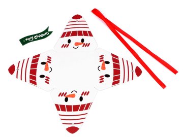 Božična darilna škatla piramida - severni jelen, Miklavž, snežak, škrat - beli snežak (10 kosov)