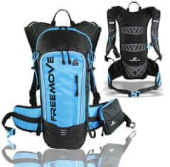 FREEMOVE Športni pohodni nahrbtnik 10L -modra, pripravljen za hidracijski meh, snemljiv žepek za telefon, popolnoma nastavljiv, veliko predalov, kolesarski, pohodniški, za tek ali dnevne pohode, moški, ženski 