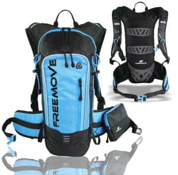 FREEMOVE Športni pohodni nahrbtnik 10L -modra, pripravljen za hidracijski meh, snemljiv žepek za telefon, popolnoma nastavljiv, veliko predalov, kolesarski, pohodniški, za tek ali dnevne pohode, moški, ženski