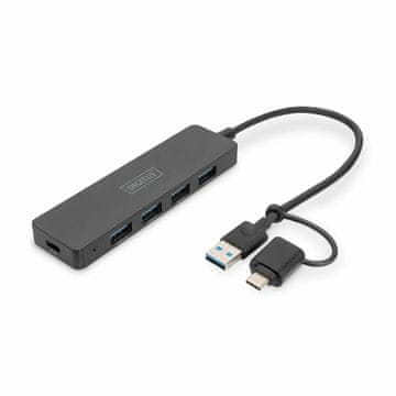 Digitus hub USB 3.0 4xA + TipC slim črn DA-70235