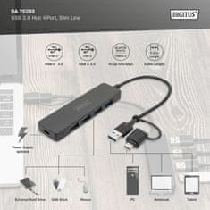 Digitus hub USB 3.0 4xA + TipC slim črn DA-70235