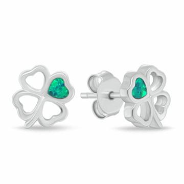 Brilio Silver Srebrni uhani Štiriperesna deteljica z zelenim opalom EA1253WG