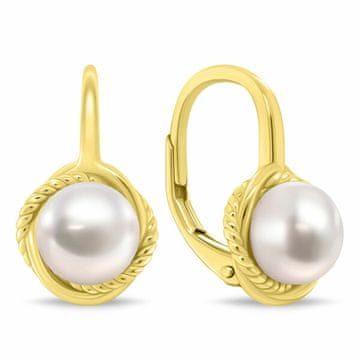 Brilio Silver Pozlačeni viseči uhani s sladkovodnimi biseri EA1249Y